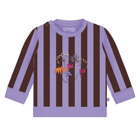 Smitten Organic sweater embroidered flower paars gestreept (520231-0494)