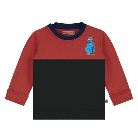 Smitten Organic sweater color block rood zwart hond (520611-1566)