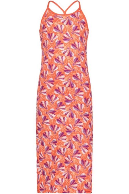 Louder! lange jurk Lina hot coral abstract flowers