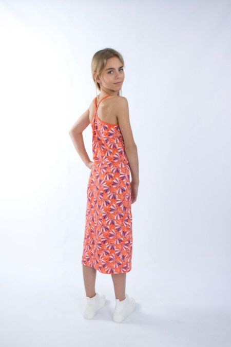 Louder! lange jurk Lina hot coral abstract flowers