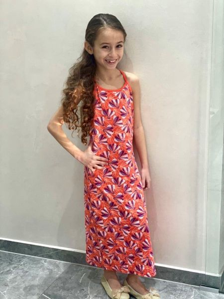 Louder! lange jurk Lina hot coral abstract flowers