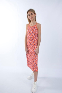 Louder! lange jurk Lina hot coral abstract flowers