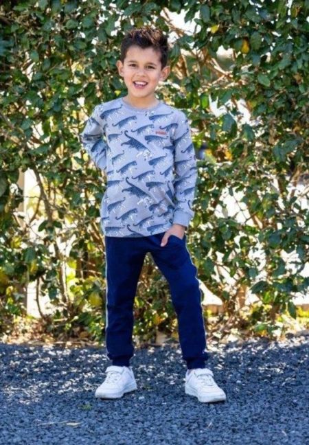 B'Chill sweatpants Dave navy grijs witte bies