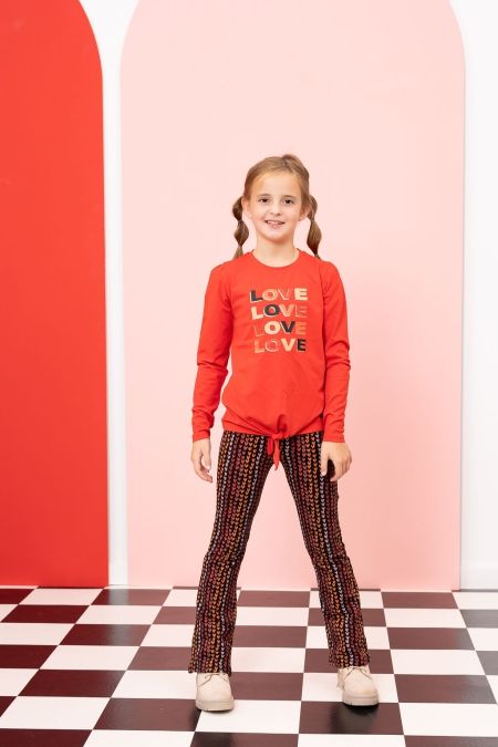 Louder! flared broek Jessie grunge hearts aop