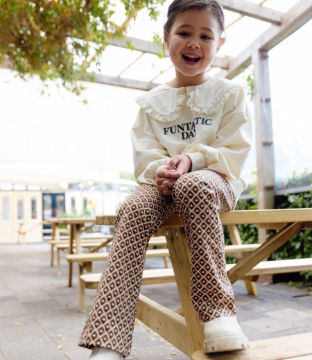 Quapi flaired broek Tina aop camel retro