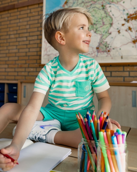 Billy & Lilly shirt Jordie electric green stripe wave print