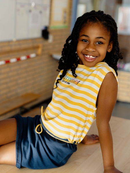 Billy & Lilly jurk Pippa banana cream stripe wave print