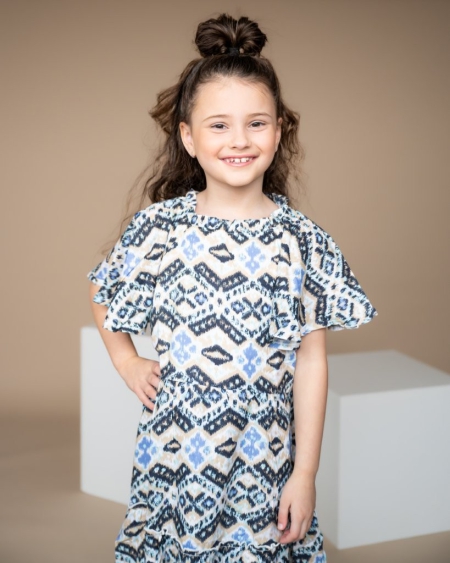 Vinrose jurk Oyster gray print (VGS24DR014)