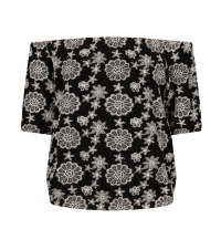 Indian Blue Jeans flower embroidery shirt black (IBGSS24-5135)