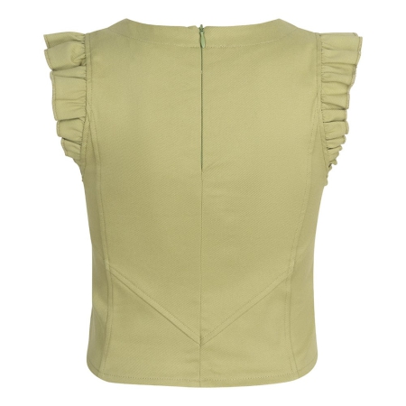 Indian Blue Jeans ruffle sleeve shirt olive (IBGSS24-5183)