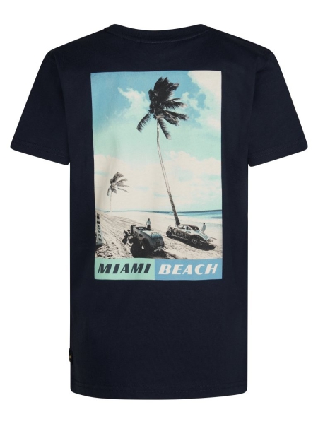 Petrol t-shirt classic print navy blue backprint miami beach (B-1050-TSR113-5178)