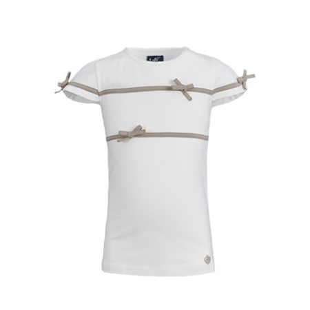 Lofff t-shirt cap sleeve off-white taupe bows (A23C-114A)