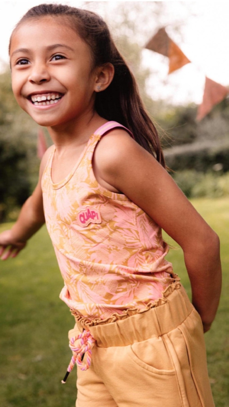 Quapi top Birthe aop pink leaves