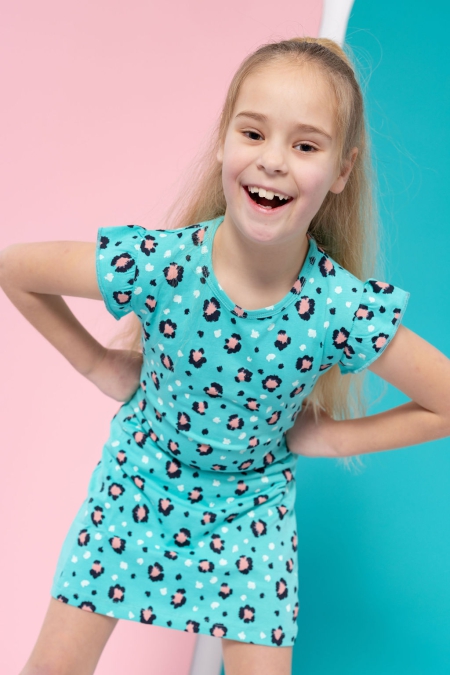 Louder! jurk Imke turqoise panter