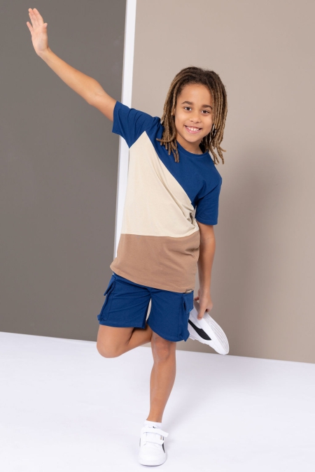 Louder! shirt Tygo colorblock navy peony