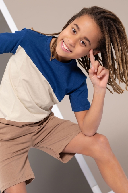 Louder! shirt Tygo colorblock navy peony