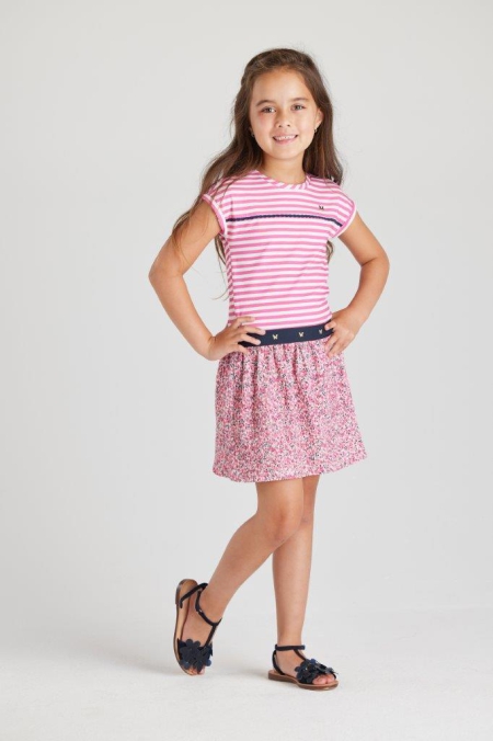 Chaos and Order jurk Marina mini flower pink stripe