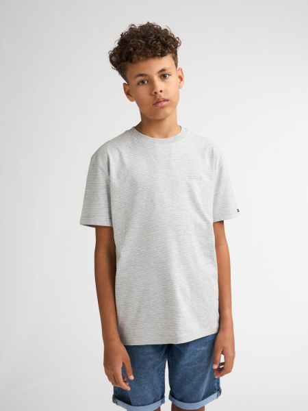 Petrol t-shirt antique white melee gestreept (B-1060-TSR637-0009)