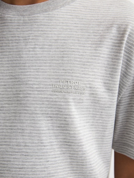Petrol t-shirt antique white melee gestreept (B-1060-TSR637-0009)