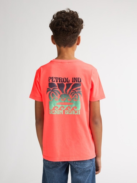 Petrol t-shirt classic print fiery coral (B-1060-TSR117-3099)