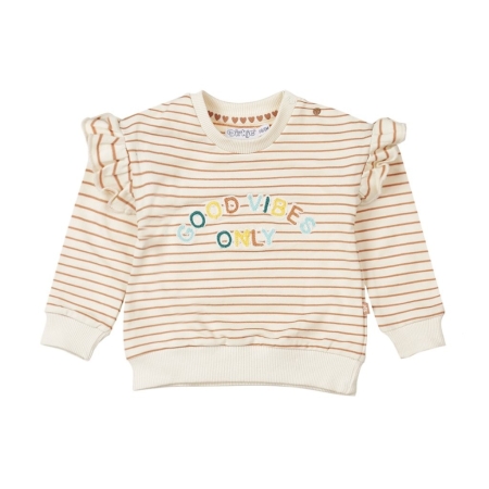 Dirkje dunne sweater brown gestreept good vibes only (Q52397)