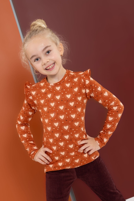 Louder! longsleeve Lina bombay brown heart print aop