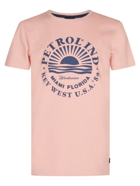 Petrol t-shirt classic print dusty peach miami florida key west u.s.a. (B-1050-TSR127-3171)